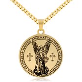 Beschermengelen met Kruis Ketting Goudkleurig - Engelen Talisman / Medalion - Aartsengel - Engelen Hanger - 60cm