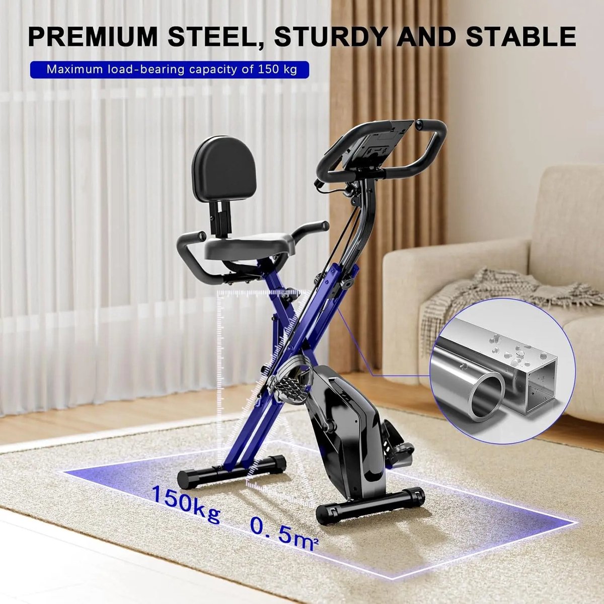 Afbeelding 2 van Seastone - 4 in 1 Opvouwbare Hometrainer - X-bike met 8 Verstelbare Weerstandsniveaus - 2.5KG Vliegwiel - LCD Scherm - Oefeningen voor het hele lichaam - Zwart