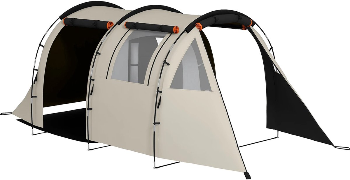 Familie Tent voor 4-5 Personen - 460x230x180 cm Donker Khaki - Waterdicht - 2 Kamers - 22 Haringen - Ideaal voor Kamperen