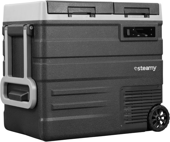 Steamy-E Dual Zone Roller Elektrische Compressor Koelbox Op Wielen - Dual Zone - 57 liter - 12V en 230V - voor auto en camping - Zwart van Steamy — afbeelding 3