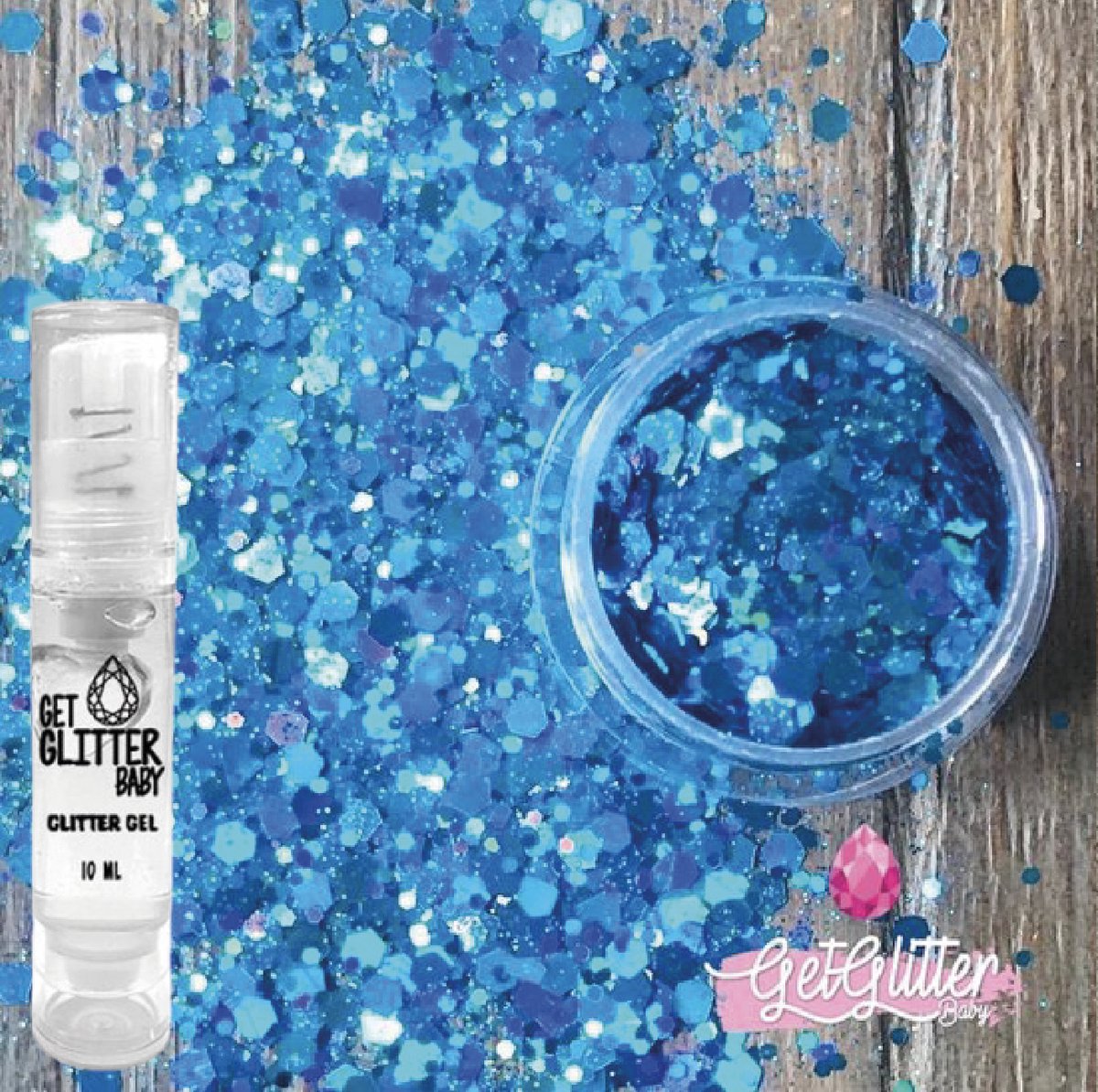 GetGlitterBaby® - Biologische / Biologisch afbreekbare Blauwe Chunky Festival Glitters voor Lichaam en Gezicht Jewels / Biodegradable Face Body Glittergel - Blauw en Glitter Gel Balm HuidLijm