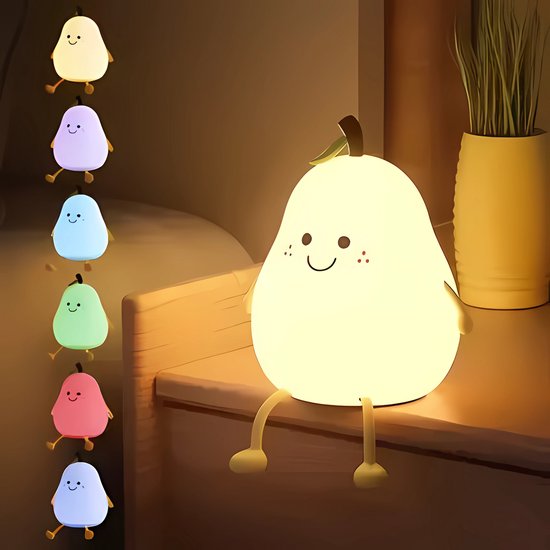 Laavir® Kinder Nachtlampje – Peer Vorm – Dimbaar RGB LED – Timerfunctie – USB Oplaadbaar – Veilig Siliconen – Voor Babykamer