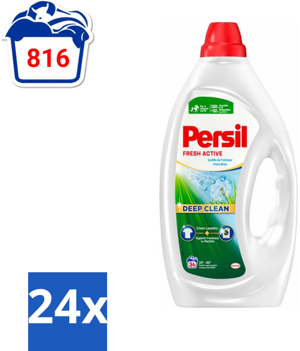24 x Persil Fresh Active - Vloeibaar Wasmiddel - Witte en Gekleurde Was - Frisse Bries - 34 Wasbeurten - Wasmiddel - Vloeibaar Wasmiddel - Persil - Persil Fresh Active - Diepe Reiniging