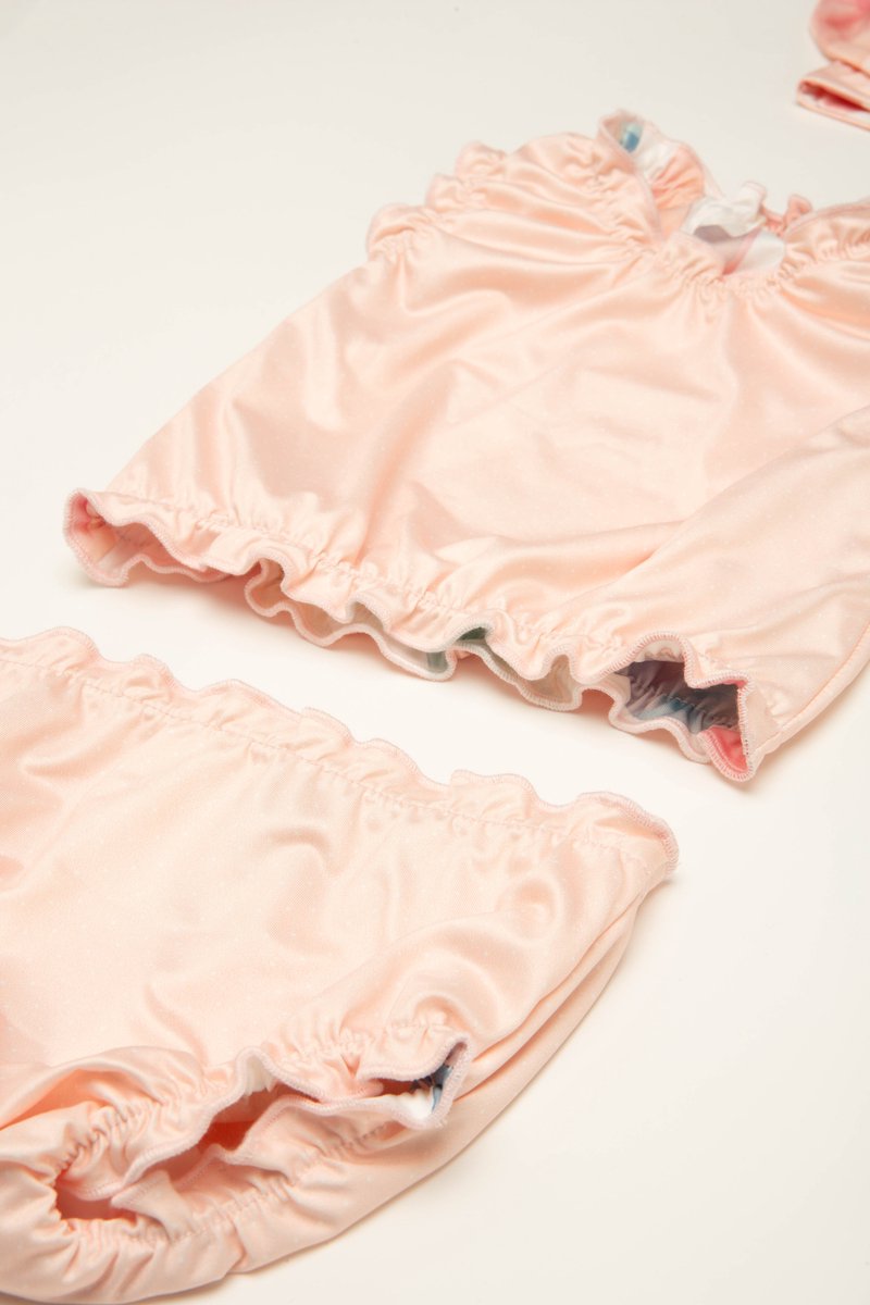 Ducksday - Omkeerbare baby tankini met haarlint - voor meisjes - UPF 50+ - Driedelige zwemset - Bliss - Bloemen - Pastel roze — afbeelding 4