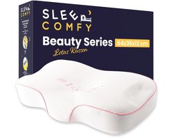 Sleep Comfy Lotus Kussen: Anti-Veroudering & Anti-Rimpel Traagschuim Serie | HydraLuxe Slaapoplossing | Hyoluronzuur Gecoat | Orthopedisch - Ergonomisch - Anti Nek- en Schouderpijn, Rug- en Zijslapers | 64x36x12/8