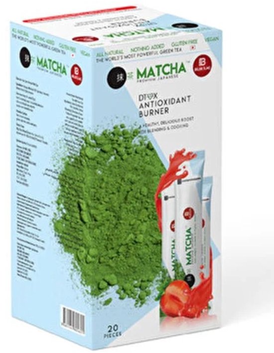 Premium Japanse Matcha Detox Antioxidant Burner - 70% Groene Thee (Matcha), Spirulina-extract, Wegedoorn-extract en Aardbeienaroma