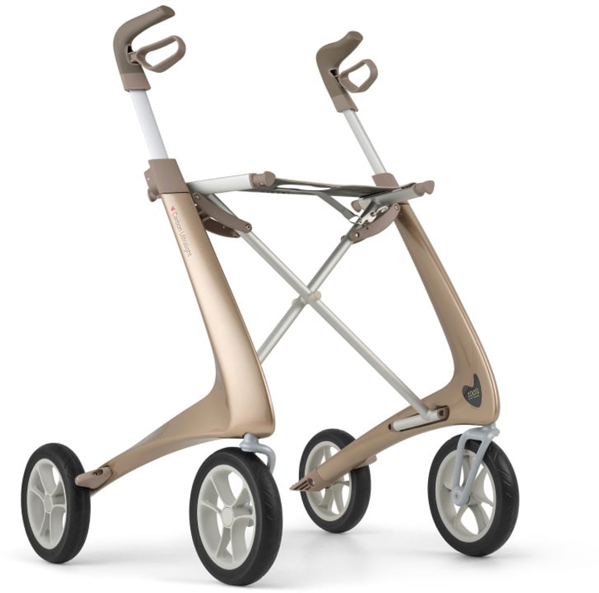 Rollator Acre Carbon Ultralight M, Champagne, met kleine organizer bag