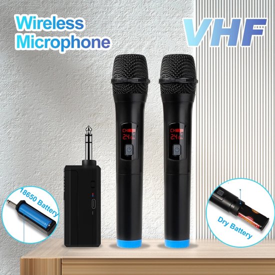 V16U Universele Draadloze Microfoon 2 in 1 VHF USB-ontvangst Handheld Microfoon Zwarte Microfoon, Bietrun UHF Metaal Dubbel Draadloos Dynamisch