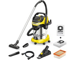 Kärcher WD 6 P S V-30/6/22T Renovation Set - Incl. boorstofopvanger + extra set vliesfilterzakken - 1300 W - 30 liter - GeÍntegreerd stopcontact - RVS zuigbuiszen - Afvoerschroef - RVS container - Vlakfilter