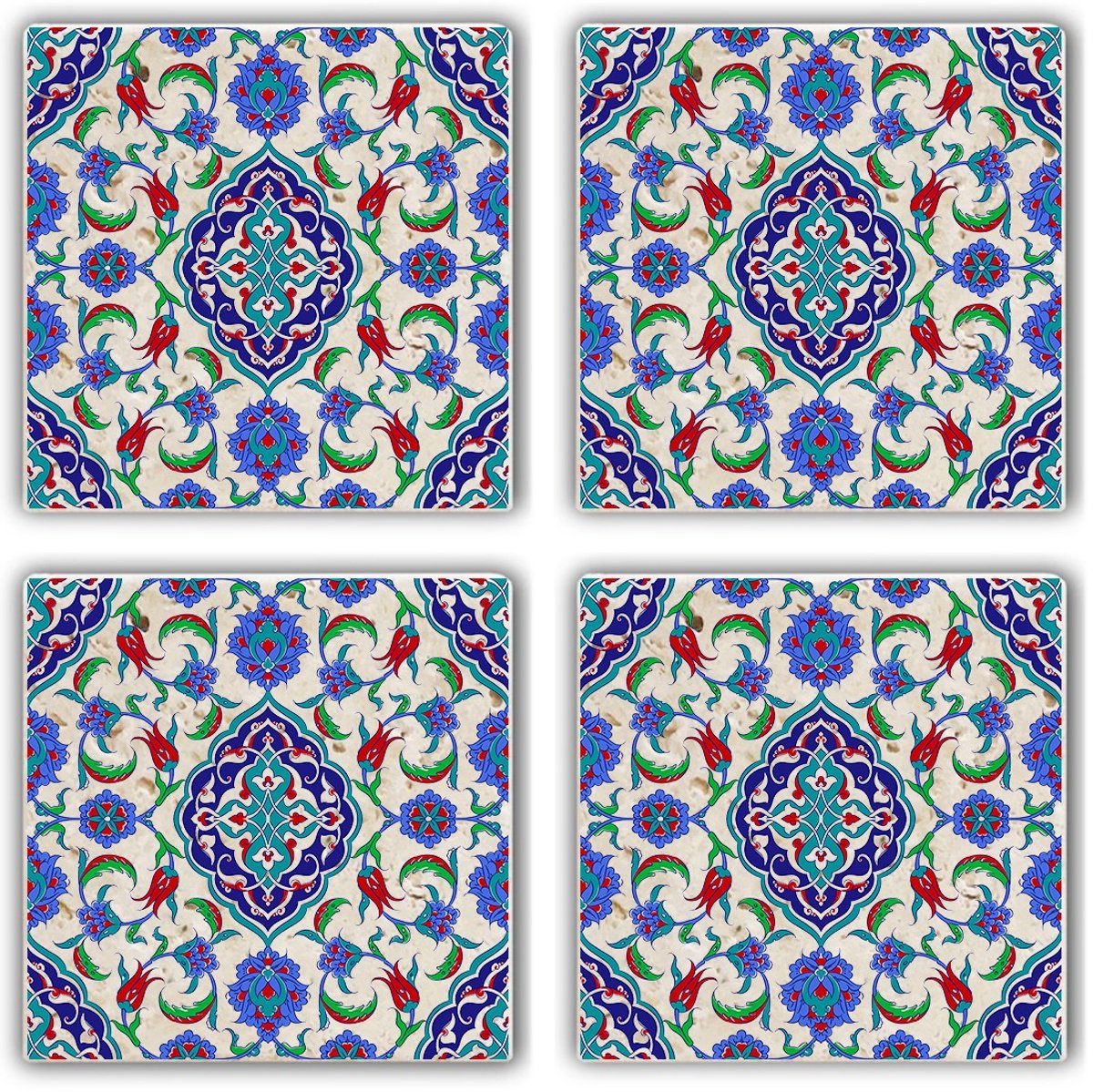 Asir - Onderzetter (4 stuks) - Veelkleurig - 10 x 10 x 1 cm