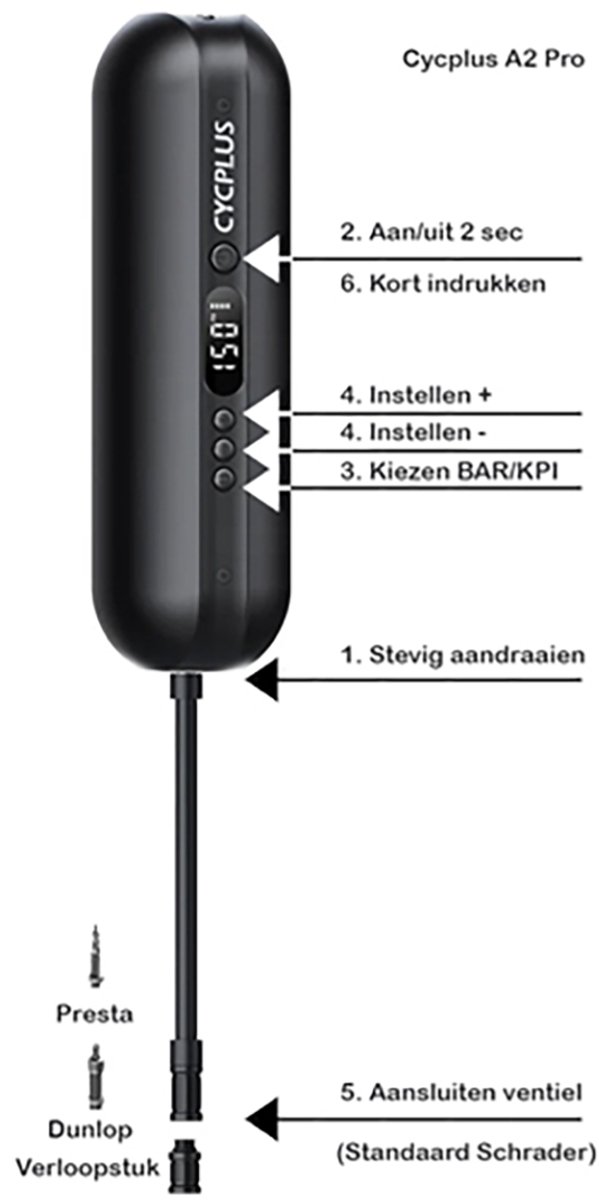 Cycplus A2 Pro - Elektrische Fietspomp met Powerbank (5200 mAh) - Oplaadbaar - Auto, Motor, BMX, MTB - Luchtcompressor van Cycplus — afbeelding 5