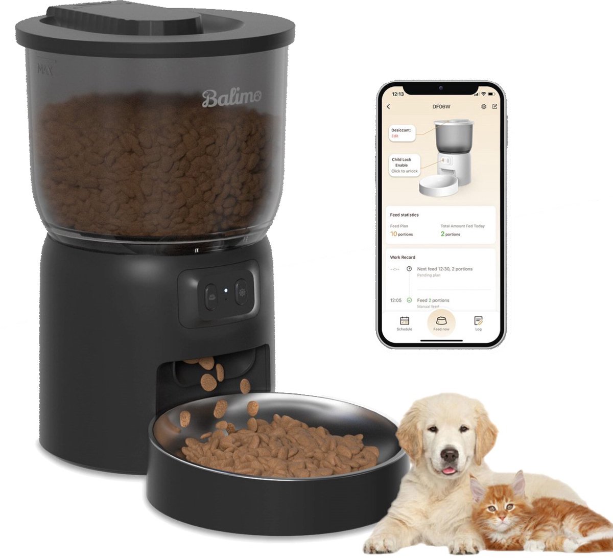 Balimo Automatische Voerbak - Zwart - Kat en Hond - Voerautomaat Met App - 3 L - Smartphone Besturing - Voerdispenser - Voor Katten en Hondenvoer - Droogvoer - WiFi - Zwart - Balimo - €37,59