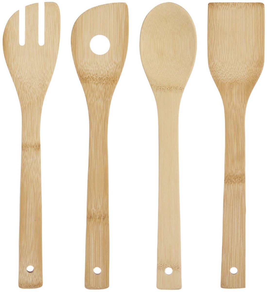 Kinvara Kook/keuken gerei set - keuken lepels 4x stuks - bamboe hout - 34 cm - koken - spatels