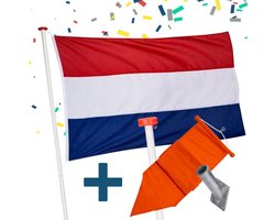 Nederlandse vlag met vlaggenstok voor aan huis - Vlaggenstokhouder - Nederlandse Vlag - Oranje Wimpel - Complete Vlaggenset - Koningsdag