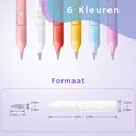 Six stylos électriques pour peinture diamant de différentes couleurs, avec les dimensions du stylo et de l'embout.
