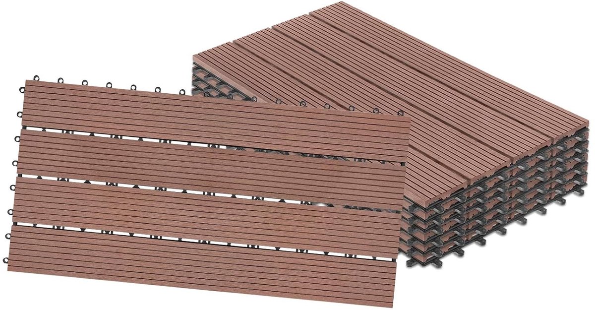 NAIZY Terrassenvloertegels, Balkon Vloerbedekking, 30x60cm, Balkonvloertegels, Klicksysteem, WPC Terrassen, Kunststof in Hout-optiek, Samenbaar Voor Tuin, Balkon, Terras (6er Set Voor 1m², Bruin)