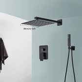 Douchekraan - Douchepaneel - Douche - Regendouches - Inbouw Douchekraan Systeem – 2-Weg Regendouche Set met 12 inch Douchekop & Thermostatische Mengkraan | Wandgemonteerd SUS304 - Zwart