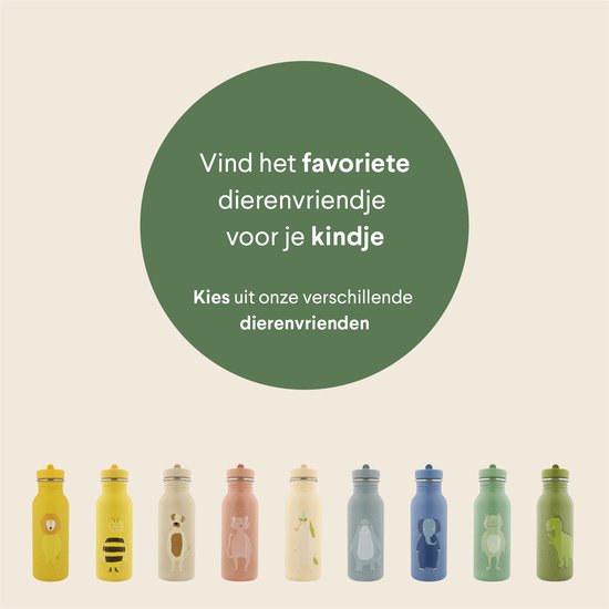 Trixie Drinkfles - Mr. Dino - RVS Waterfles voor kinderen - 500ml - Lekvrije Fles - Groen