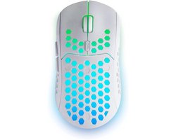 StayPowered Draadloze USB Gaming Mouse - Ultralicht en Supersnel - 3200 DPI Optische Sensor - RGB Flow Verlichting - Mechanische Switches - Oplaadbare Batterij - 2,4 GHz Draadloos - Geen Batterijen Nodig - Wit - Levering Sneller dan Aangegeven!