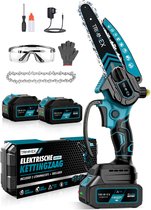 Trimmex® Mini kettingzaag Inclusief 2 Led-Accu's - 2X 4000mAh - Elektrisch Handkettingzaag - Snoeizaag - Takkenzaag - Handzaag - Boomzaag - Automatische Kettingsmering - Brushless