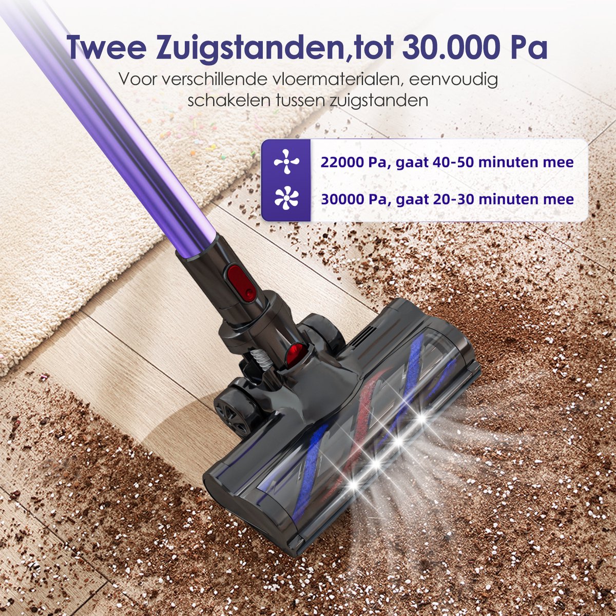 Elekiatech Steelstofzuiger - Steelstofzuiger Draadloos - LED Touchscreen - Batterijduur tot 50 minuten - 1,5L Stofreservoir - Voor Tapijt, Harde Vloeren & Dierenhaar - Paars – foto 6