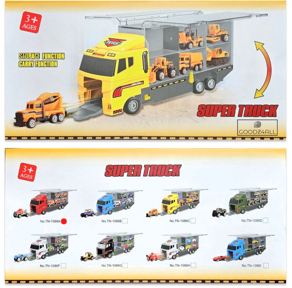 Goodz4All Speelgoed Brandweer Vrachtwagen Brandweerauto Auto met 6 Mini Autootjes - Transportwagen met 6 Miniatuur Auto’s Ziekenwagen Takelwagen Kiepwagen Pick Up Truck Brandweerwagen - Trailer Constructie Autotransporter met Kleine Autootjes — afbeelding 5