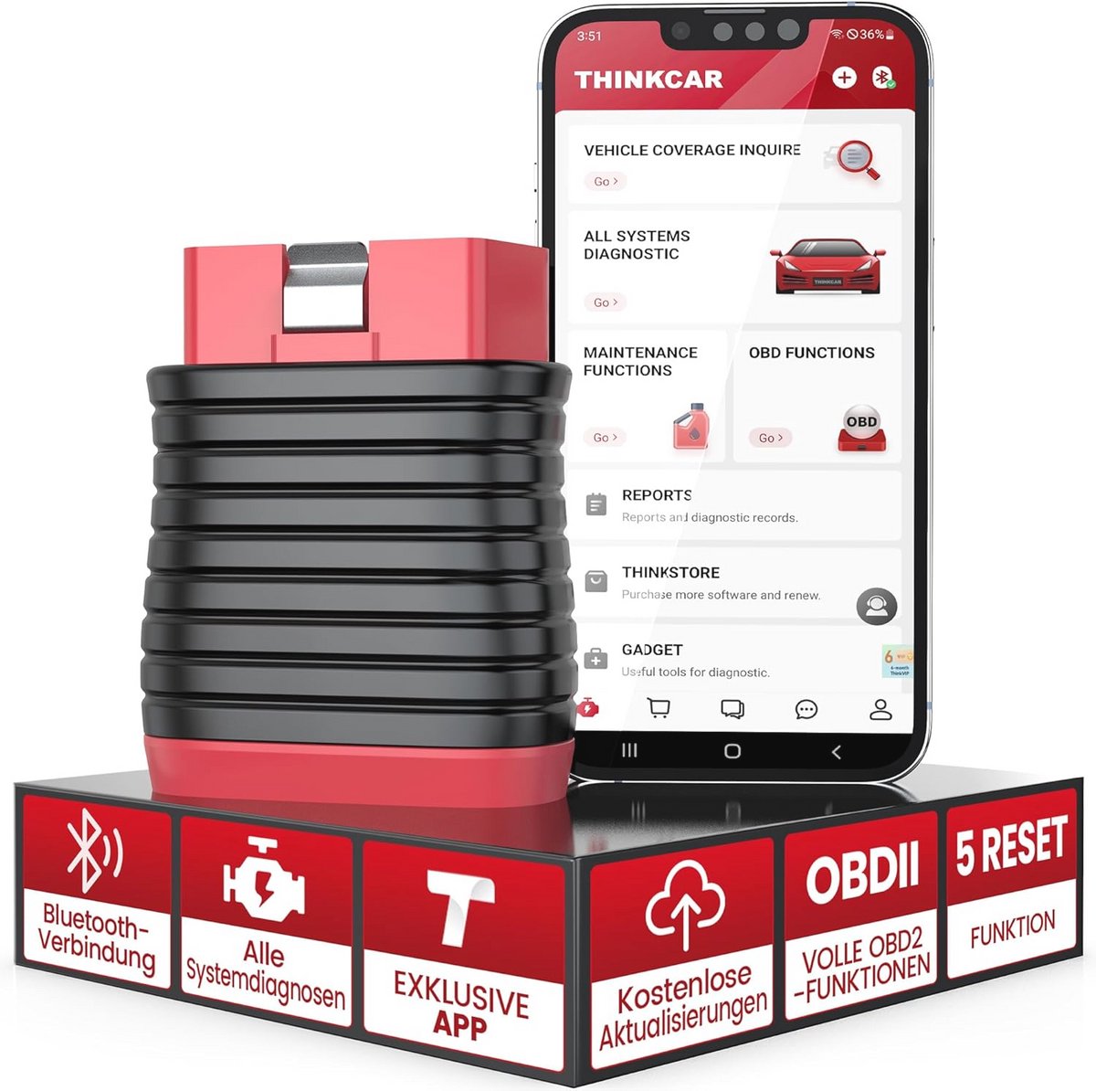 OBD2 Bluetooth Diagnoseadapter met Compleet Systeemdiagnoses en 5 Servicefuncties voor Auto - Geschikt voor iOS en Android