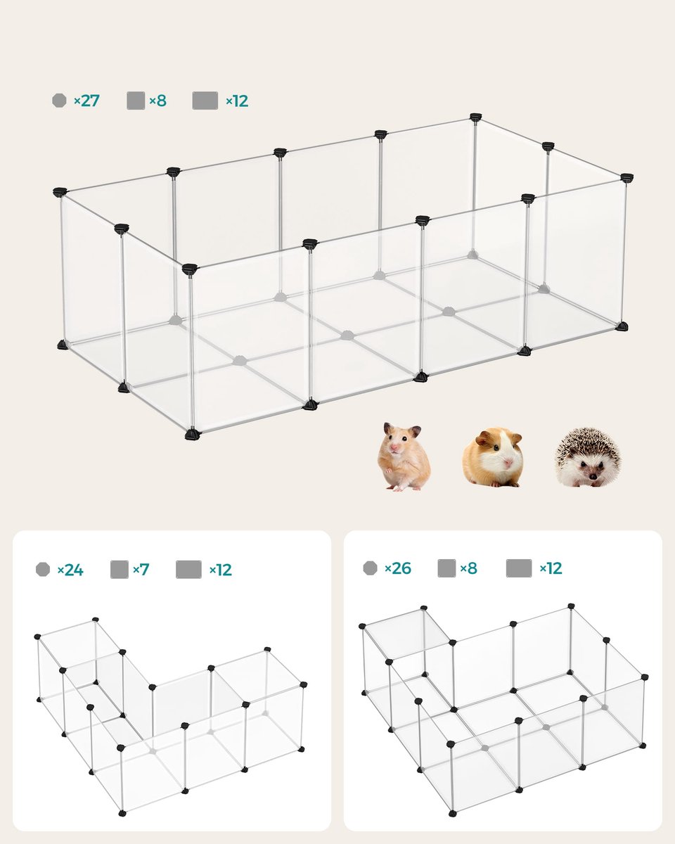 Knaagdierenren – Transparant – Modulair Huisdierenhek – Voor Konijn, Cavia, Hamster, Egel – Binnengebruik – 143x73x46 cm – Uitbreidbaar – Incl. Hamer & Kabelbinders thumbnail 4