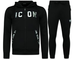 Trainingspak Heren ICON - Joggingpak Heren - Huispak Heren Volwassenen - Twinset Tracksuit - 11575 - Zwart/ Zilver