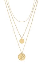 Chic by Lirette 3 Dubbele Stalen Layer Ketting - Gehamerd - RVS - Muntjes Reliëf - Goud - 38+5 / 42+8 cm - 3 kettingen Set inc. Sieradenzakje