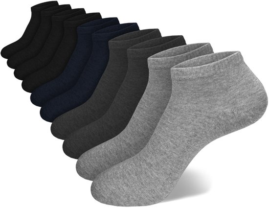 Calzera 10 Paar Enkelsokken - Sneakersokken - Lage sokken - Grijs/Antraciet/Navy/Zwart - Maat 40-46
