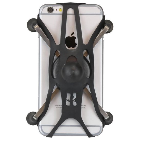 Zilveren iPhone met zwarte RAM Mount X-Grip houder.