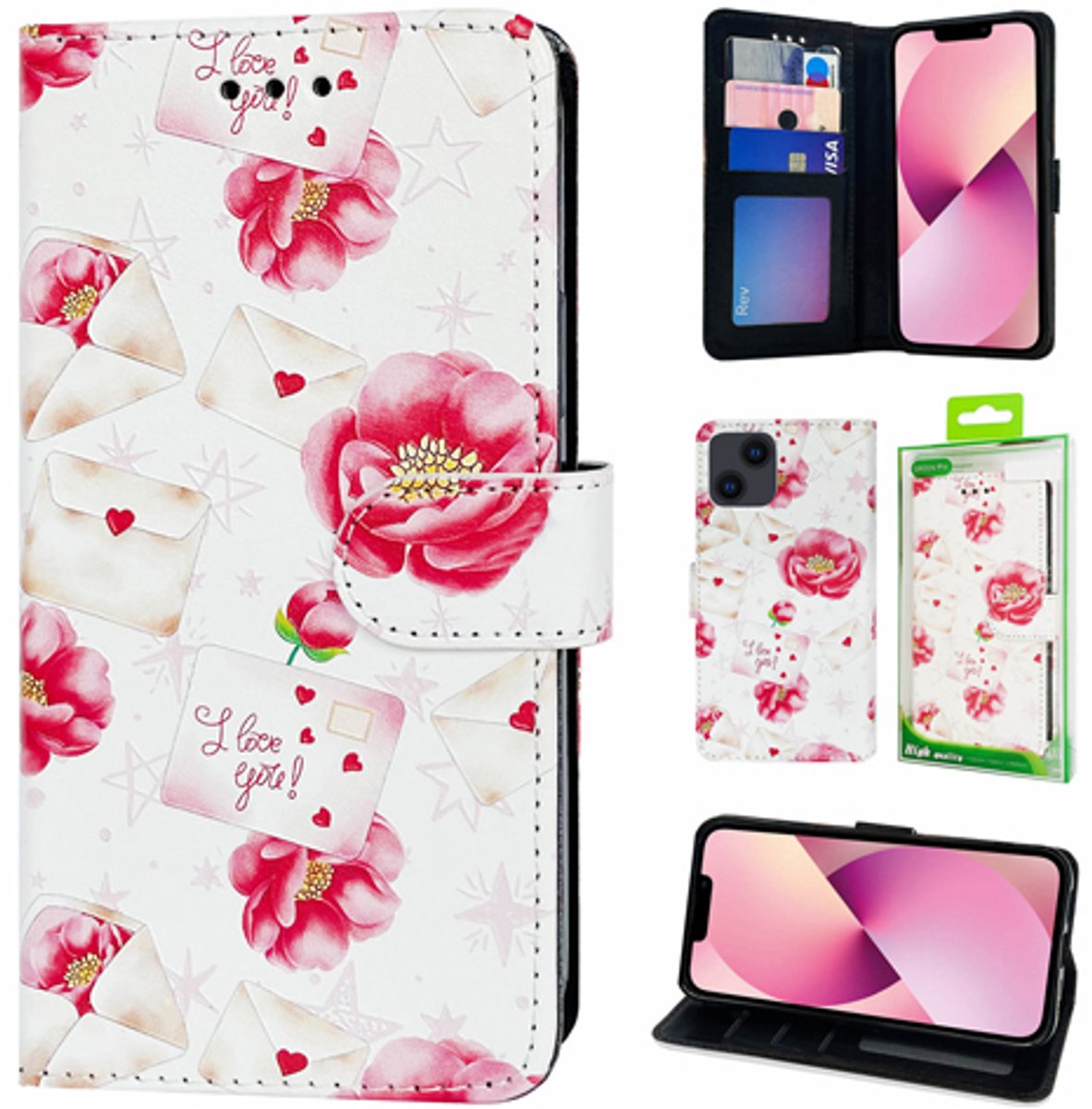 Telefoonhoesje Geschikt voor iPhone 16 - Bookcase - Bloemen Printje - Ruimte voor 3 pasjes