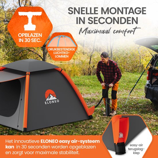 ELONEO Opblaasbare Camping Tent voor 1–3 Personen met Luifel, 210x210x140 cm — afbeelding 3