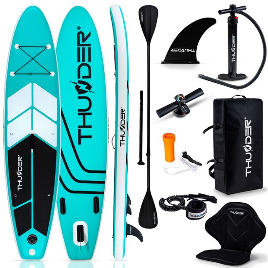 THUNDER® SUP Board | COAST-MINT | 320x75x15cm | Opblaasbaar Paddle Board | Max. 150 kg | Complete Set | Wit-Mint |