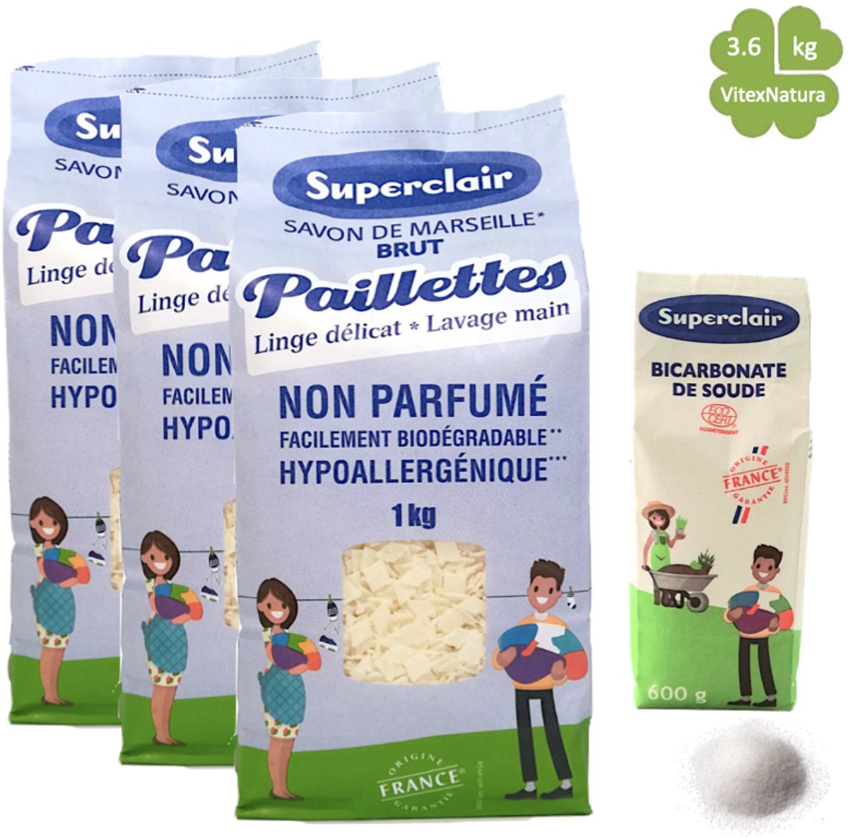 Vlekkenverwijderaar Zeepvlokken + Natriumbicarbonaat 3.6 kg Multifunctioneel Superclair