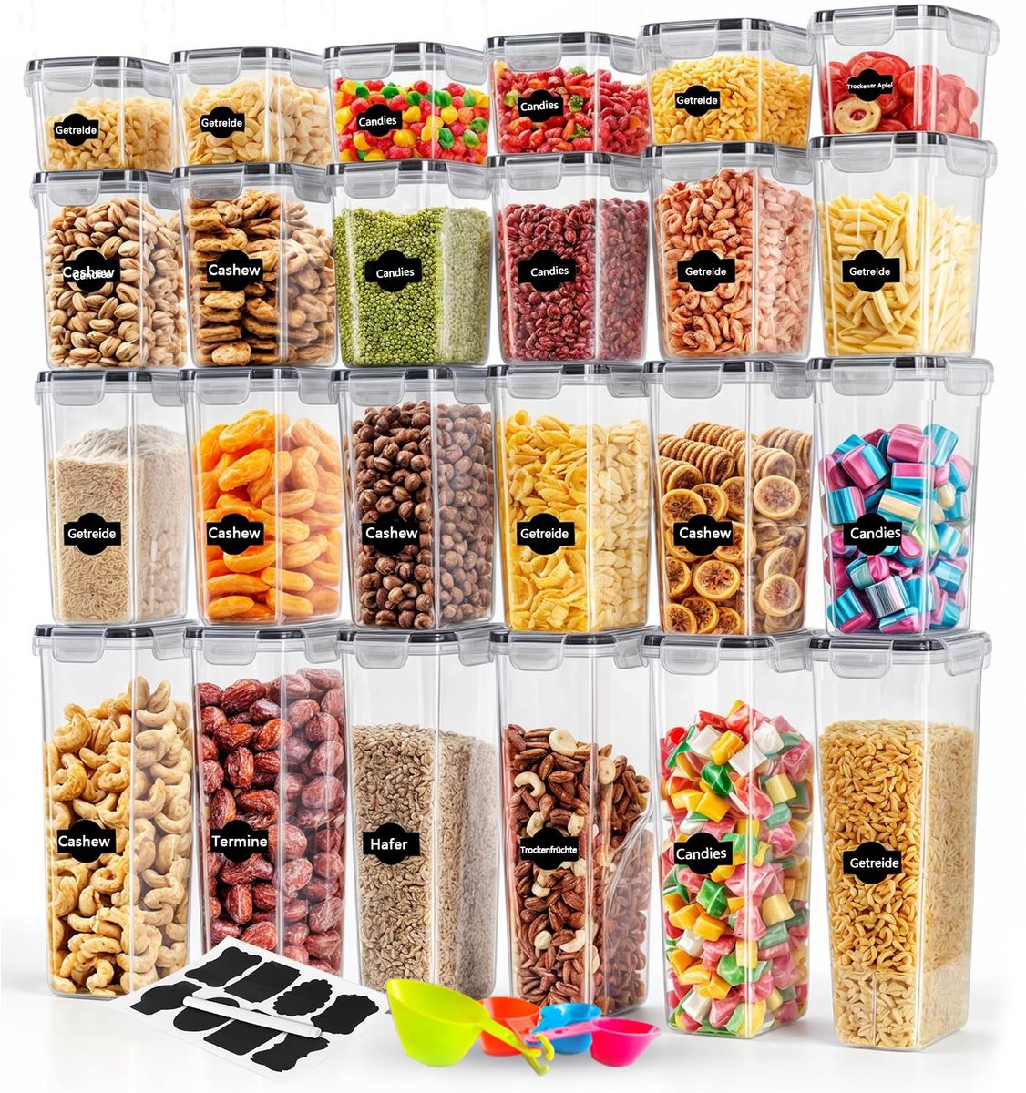 HAUSS SPOLE Voorraadbussen Set - 24 Stuks - Luchtdicht En BPA-Vrij - Keuken Organizer - Kunststof - Transparant