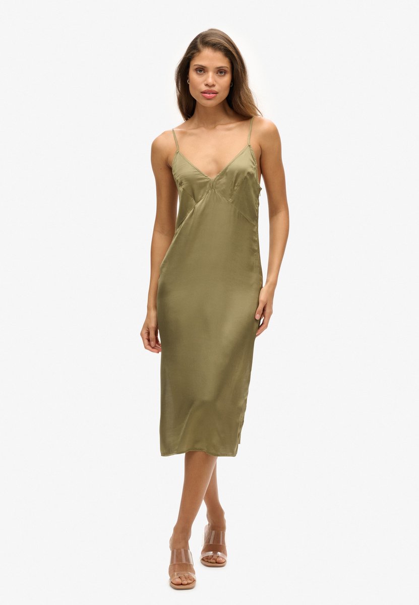 Superdry Satijnen cami midi-jurk Dames Jurken Groen