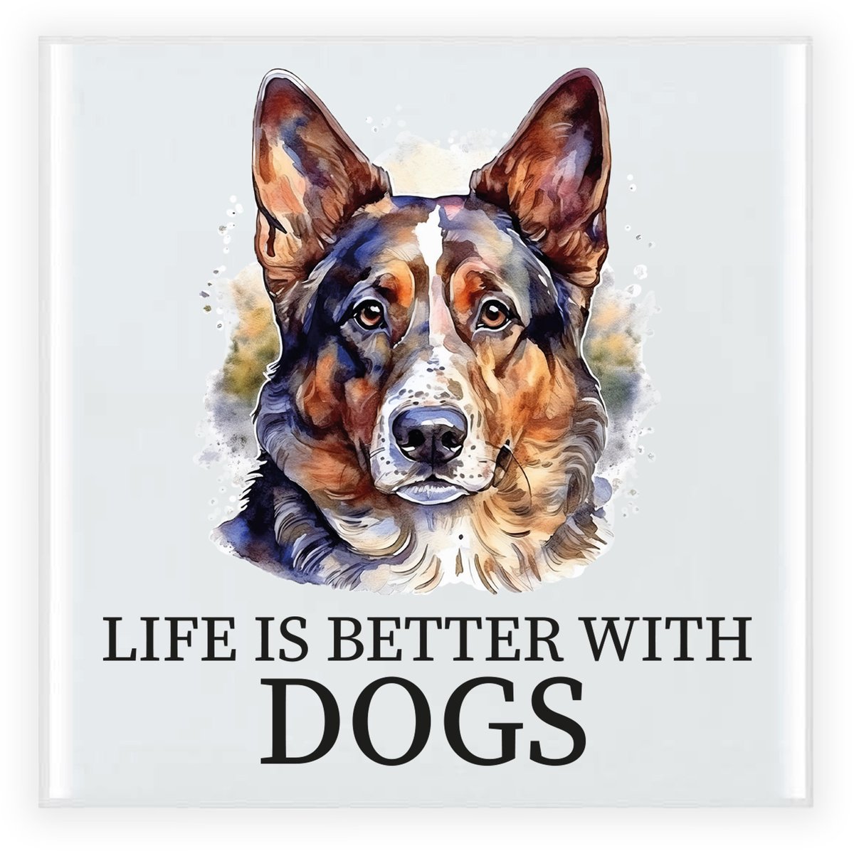 Bellatio Decorations Cadeau tegel hondenliefhebber - Duitse Herder hond - keramiek - water kleuren - 15 x 15 cm Multi