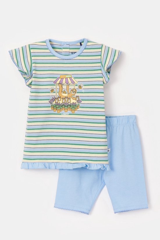 Ensemble de pyjama rayé avec imprimé paresseux et pantalon capri bleu clair.