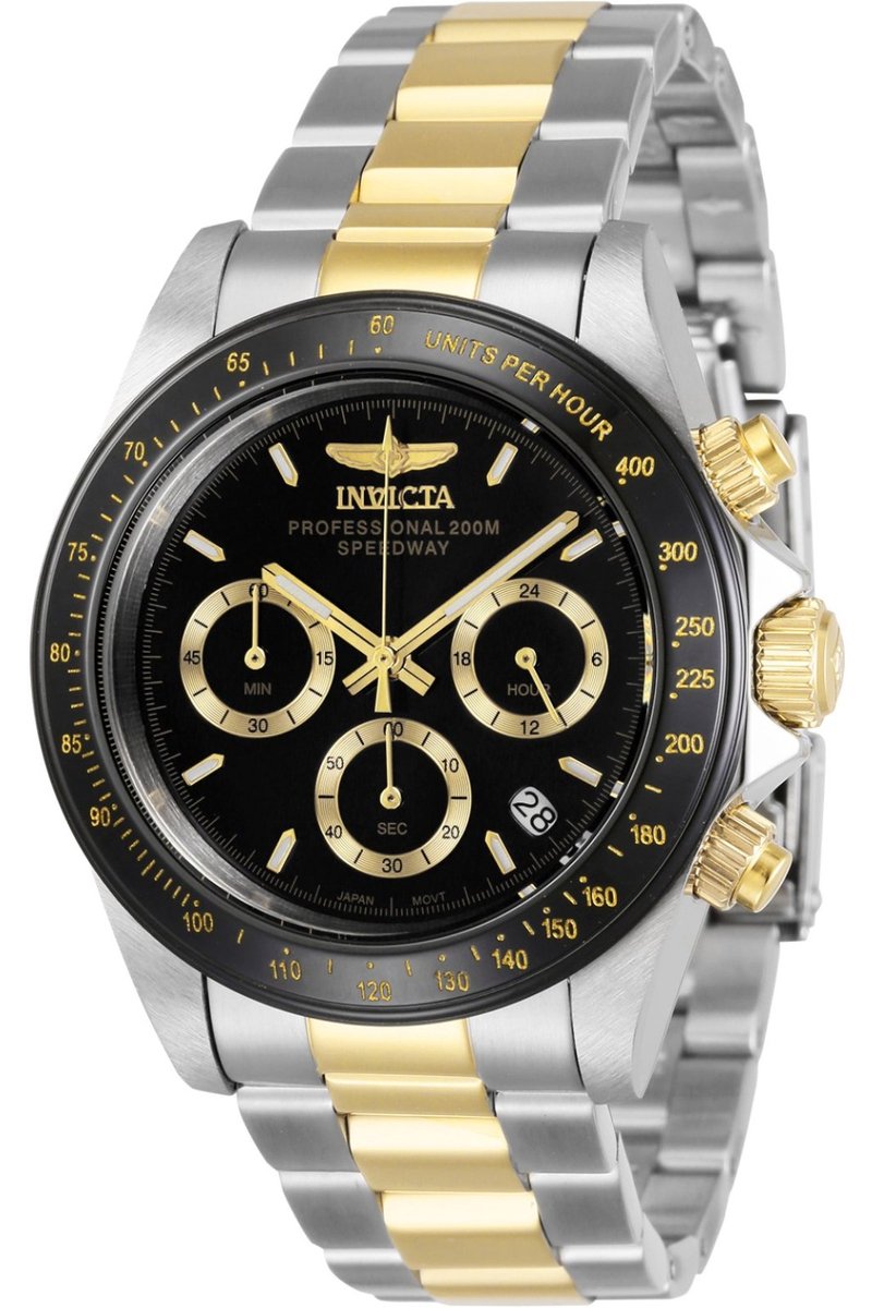 Invicta Speedway 36743 Horloge - Waterdicht - Analoog - Quartz Uurwerk - Roestvrij Staal met zwarte Wijzerplaat - 39mm