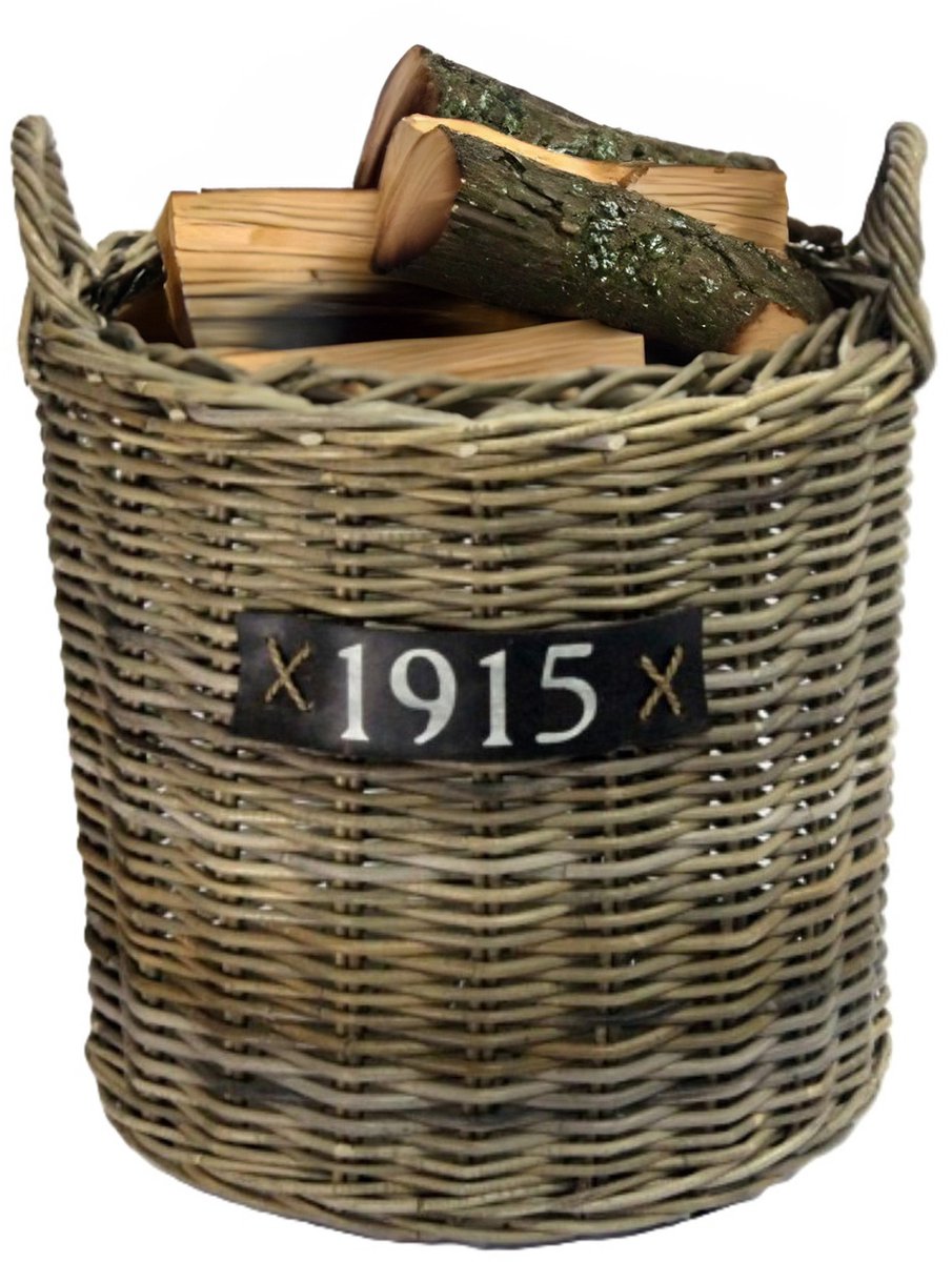 Van der Leeden Haardmand - op wieltjes - bruin - rond - D50 x H50 cm - rotan - gevlochten riet - mand