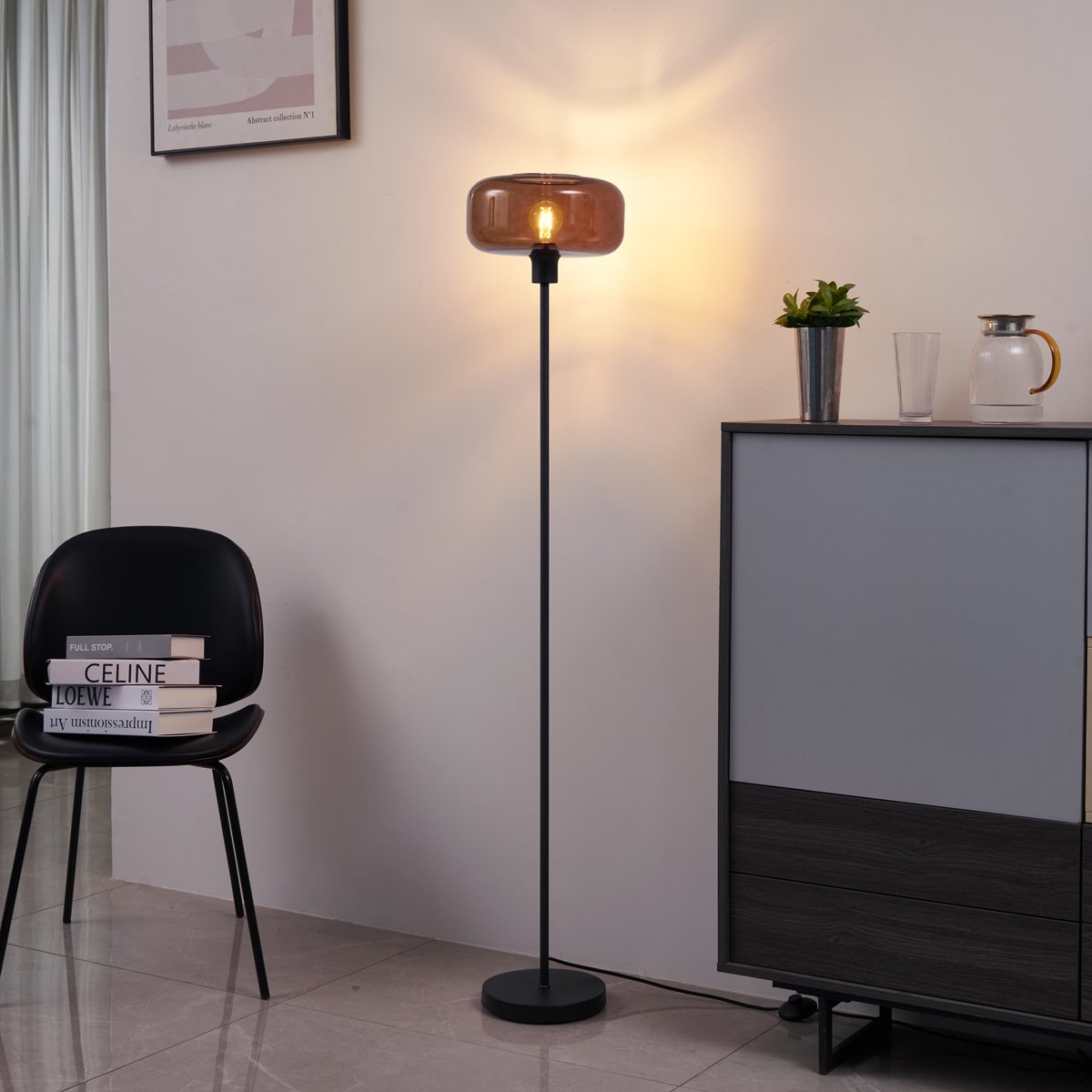 QAZQA bizle - Retro Vloerlamp | Staande Lamp - 1 lichts - H 146 cm - Brons - Woonkamer | Slaapkamer | Keuken thumbnail 4