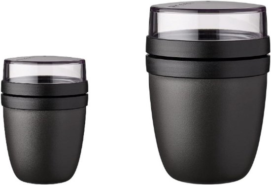 Lunchpot Ellipse Duo Pack - Mini En Large - Nordic Black - Yoghurtbeker En Mueslibeker Voor Onderweg - Geschikt Voor Vriezer Magnetron En Vaatwasser - BPA-Vrij