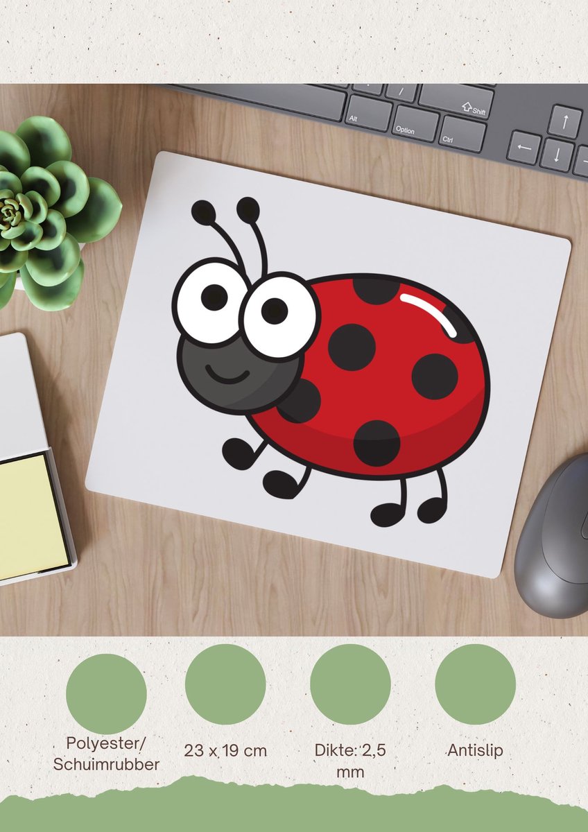 Akyol - lieveheersbeestje Muismat - Insecten - dieren liefhebbers - dieren - koekendiefje - 23 bij 19 cm
