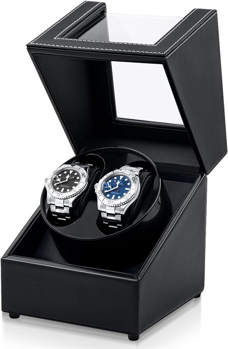 Watchwinder voor 2 Automatische Horloges - Stille Rotatie Luxe Acrylleren Vitrine | Automatische Opwindbox voor Horlogeverzamelaars