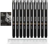 NAPI Feutres Fineliner Set - 10 pièces - Fineliner - Feutres Fineliner Zwart - Accessoires de vêtements pour bébé Bullet Journal - Produits Bullet Journal - Stylos à dessin - Règle incluse
