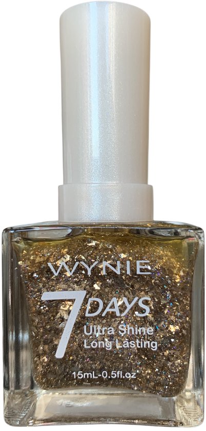 Wynie - Nagellak 7 Days Ultra Shine Long Lasting - Transparant met gouden vlokken en multi gekleurde mini glitters - 1 flesje met 15 ml inhoud - Nummer 052