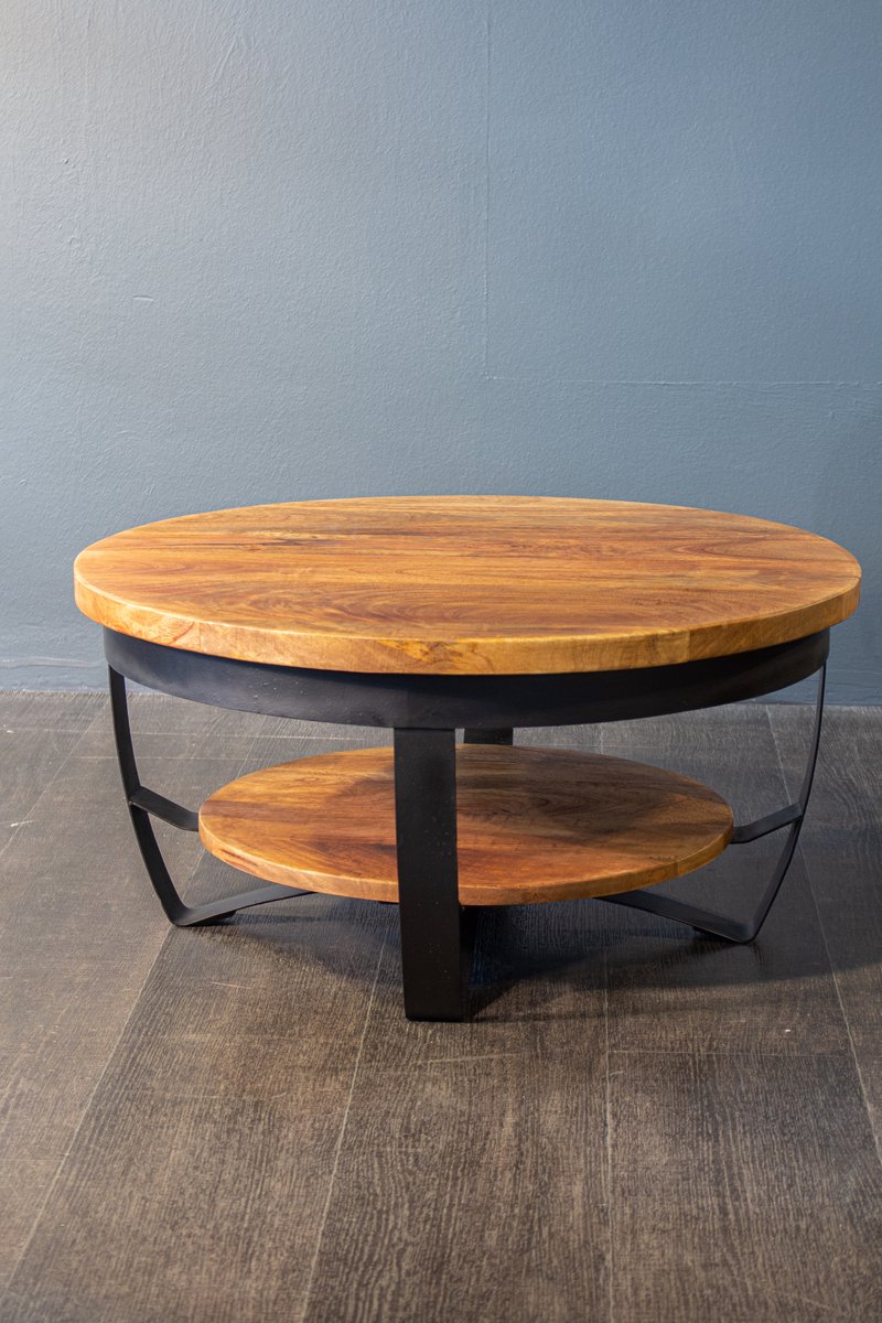 Salontafel BROOKS – Mangohout & Zwart Metaal – Industrieel Design met Opbergniveau