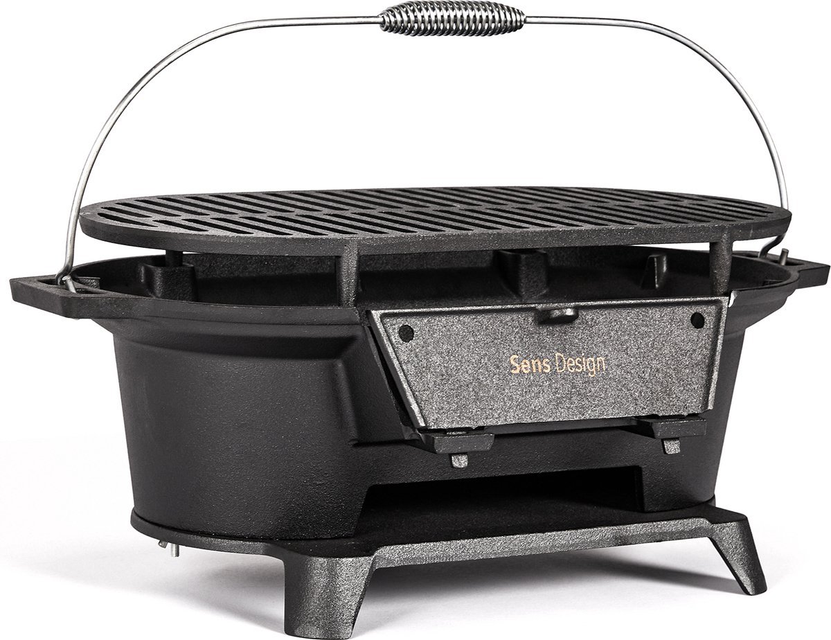 Sens Design BBQ houtskool – Camping barbecue - Gietijzer - Grillpan